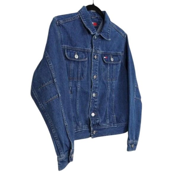 Tommy Hilfiger Womens Small Logo Denim Blue Jean Jacket Trucker Crop - Picture 4 of 14